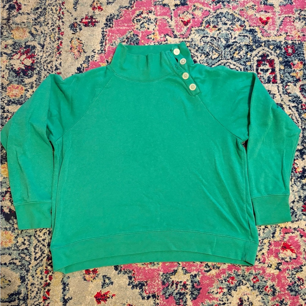 J. Crew Teal Button-Up Collar Sweatshirt